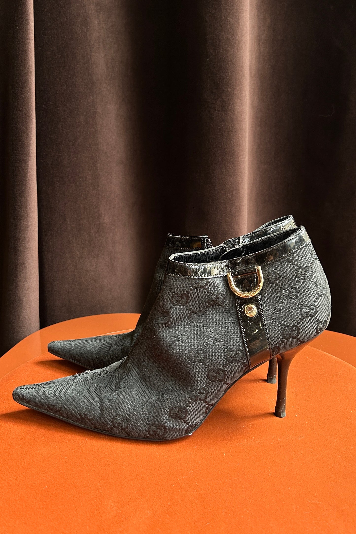 Gucci Monogram Pointed-Toe Ankle Boots