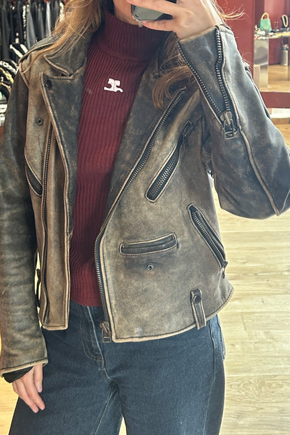 Patinated leather biker jacket 00's