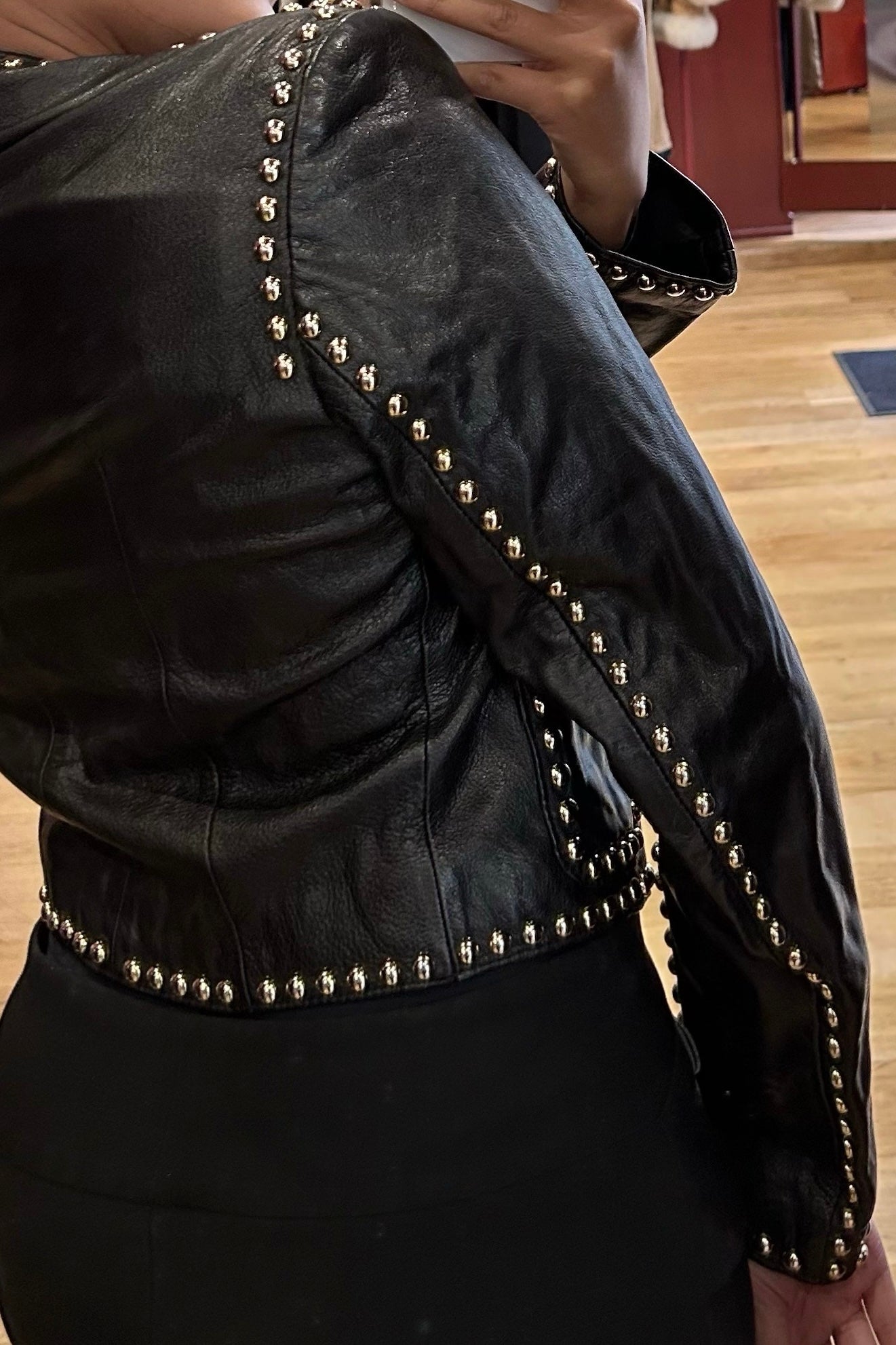 Vintage Moschino Black Studded Leather Cropped Jacket