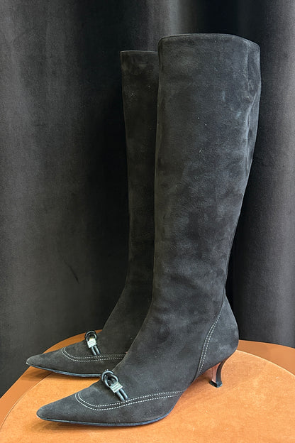 Vintage Christian Lacroix Suede Boots with Silver Buckle