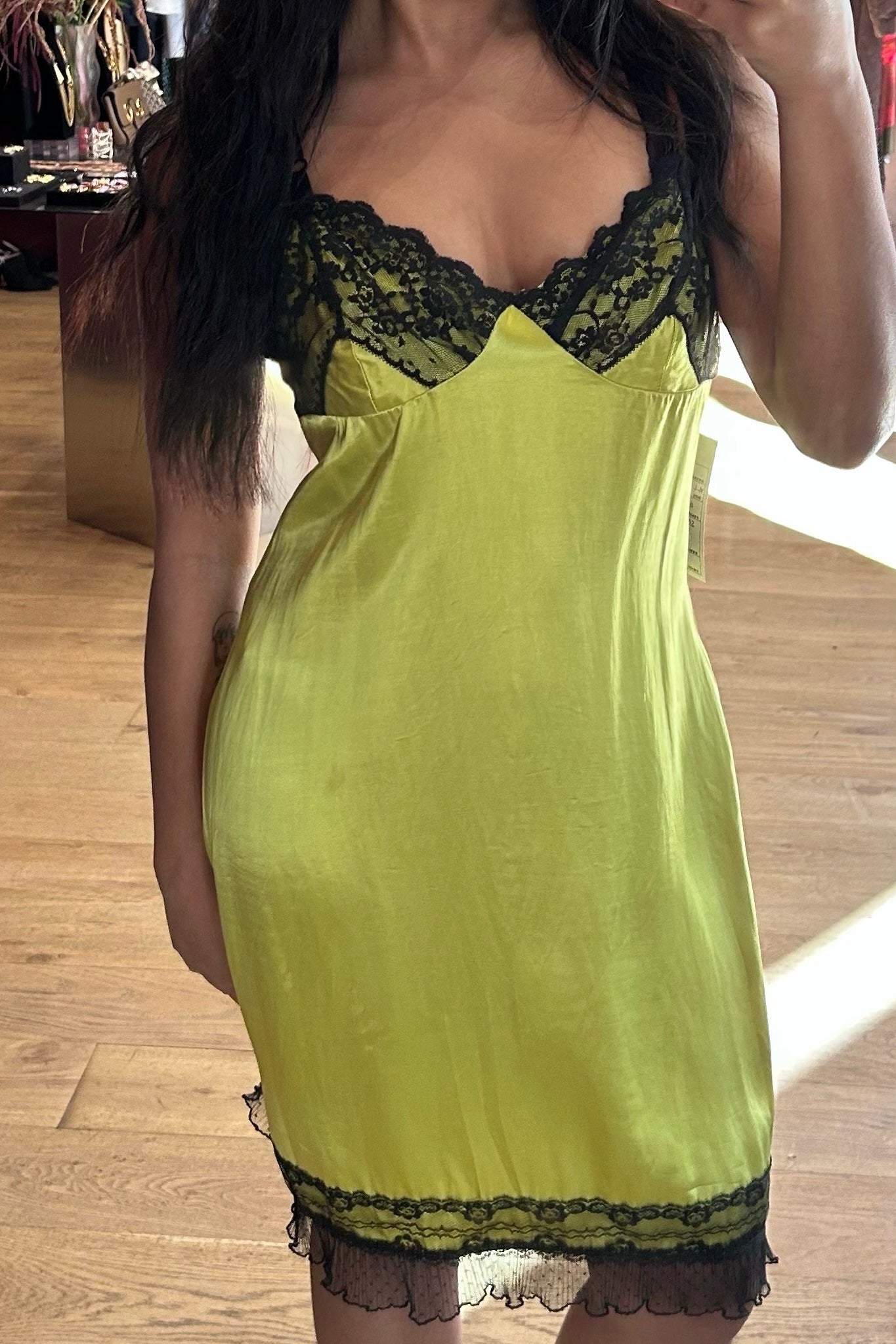 Vintage Anna Sui Green Silk-Effect Slip Dress Amarsi Paris Vintage Anna Sui Green Silk-Effect Slip Dress Amarsi Paris
