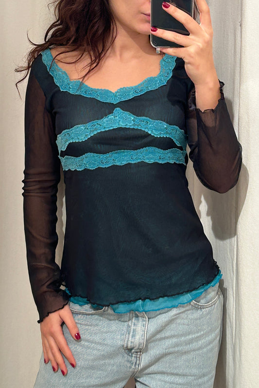 Blue mesh top