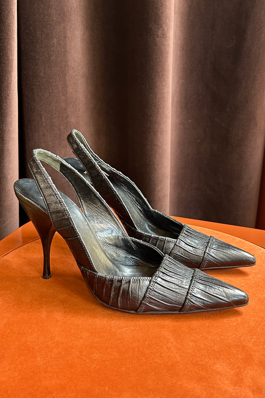 Prada Black Leather Pointed-Toe Pumps