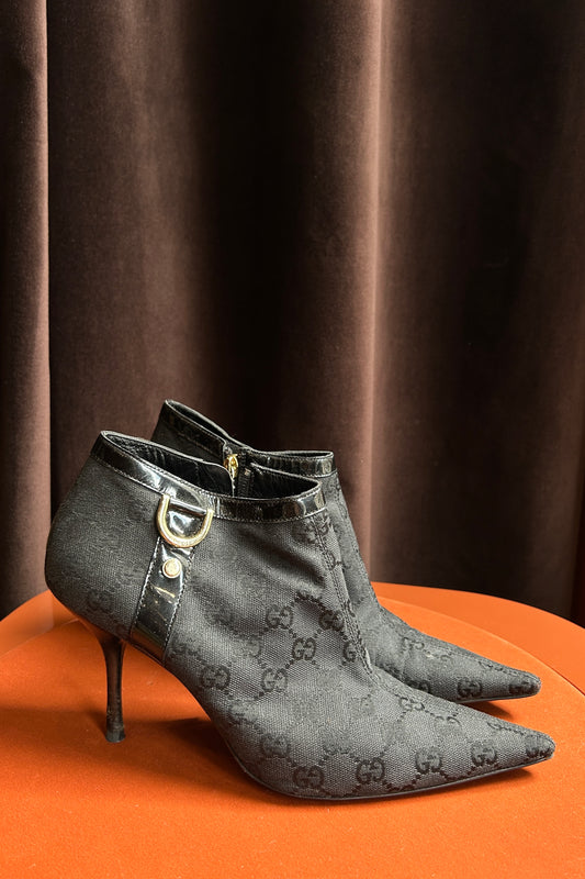 Gucci Monogram Pointed-Toe Ankle Boots