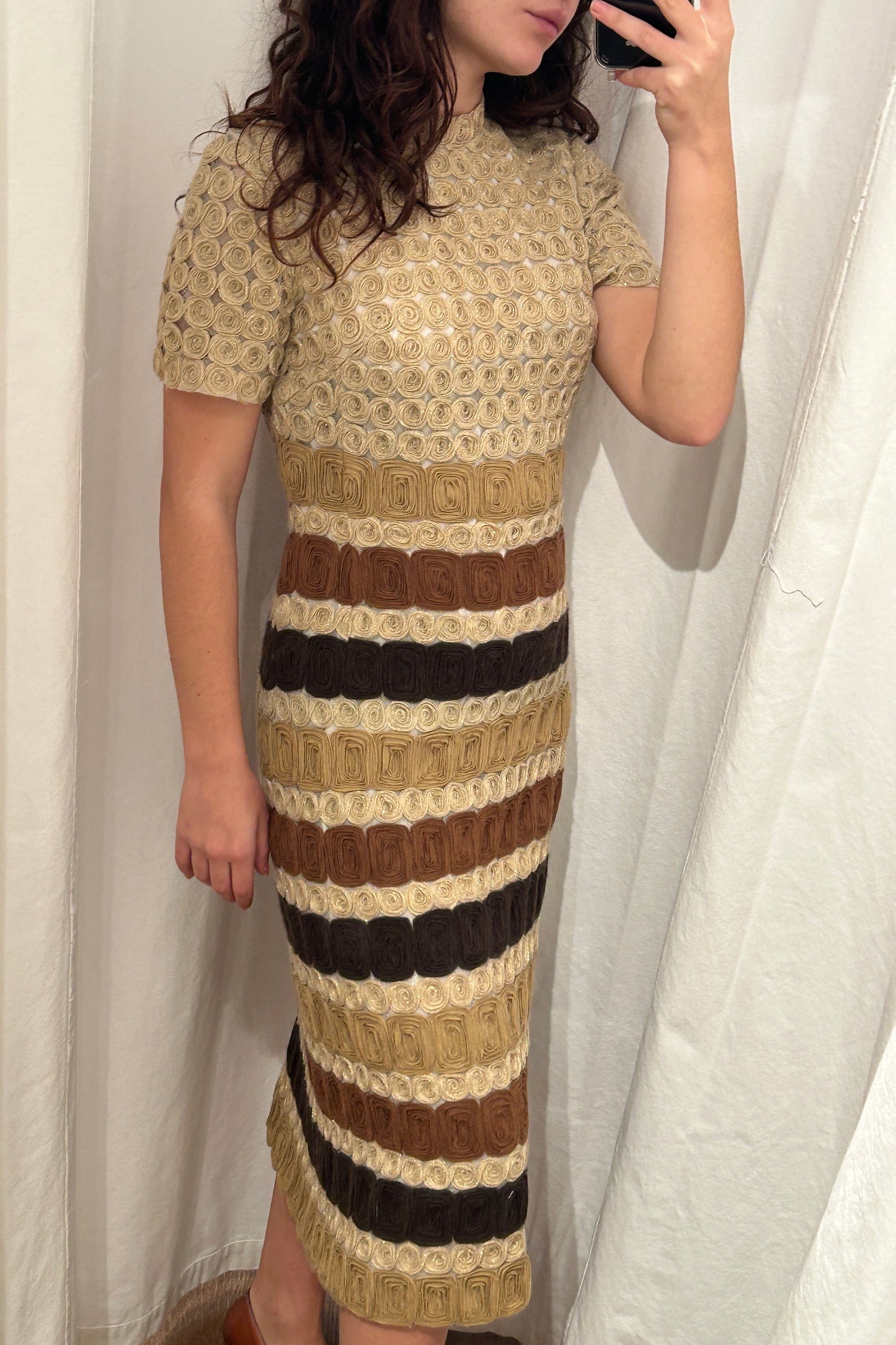 60'S Brown Gold Dress