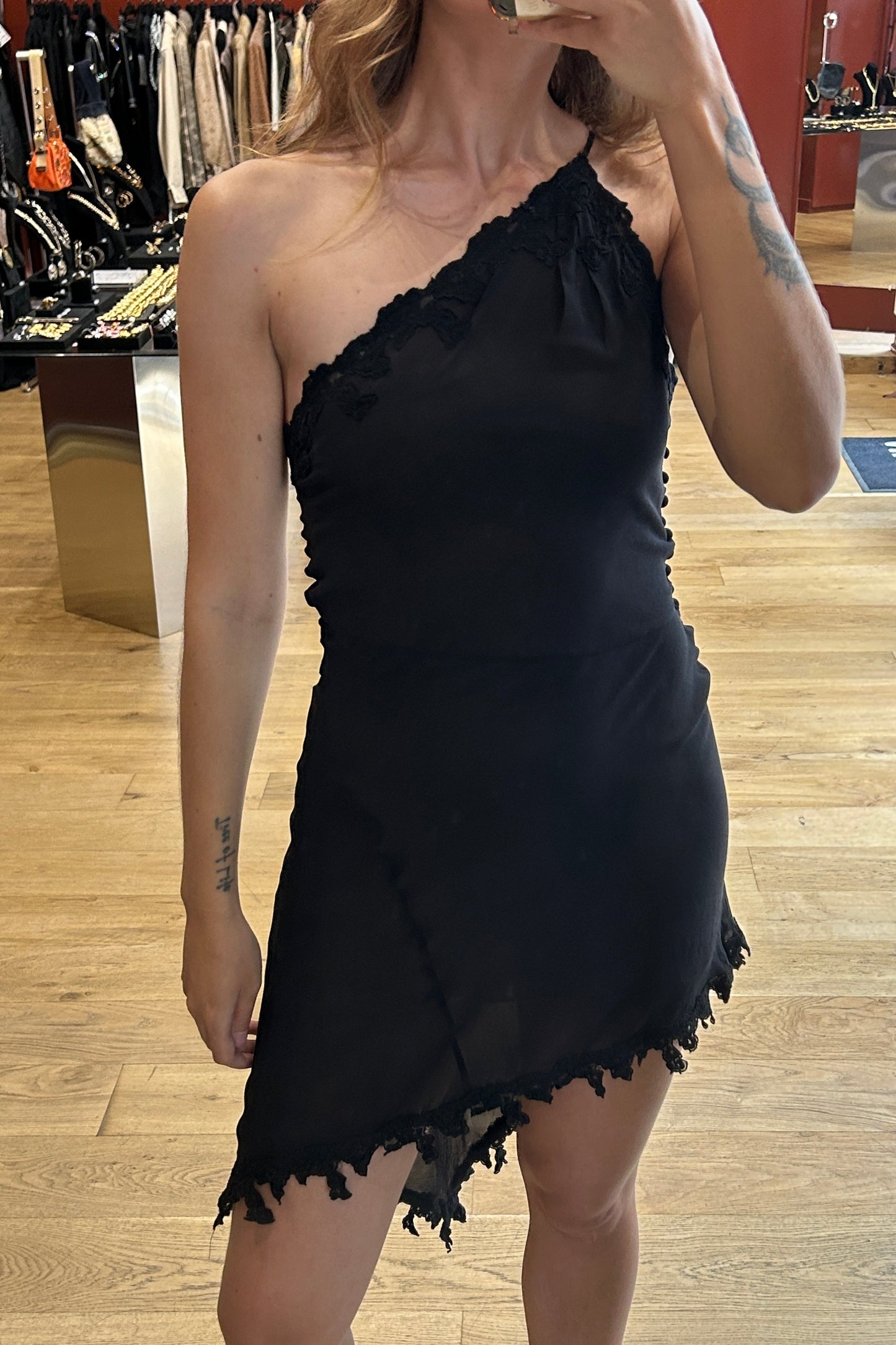 Vintage Lolita Lempicka Late 90s One-Shoulder Silk Dress