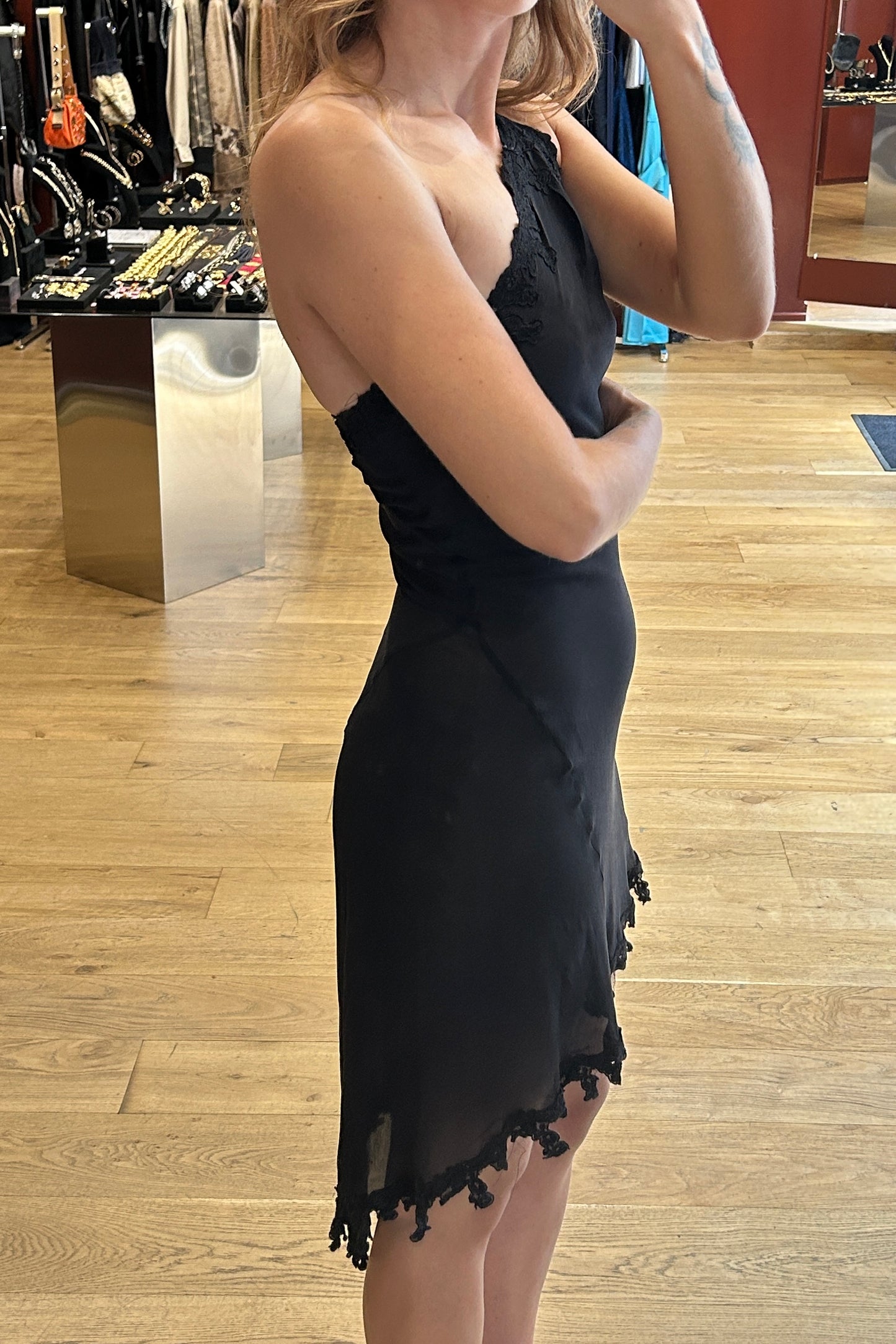 Vintage Lolita Lempicka Late 90s One-Shoulder Silk Dress