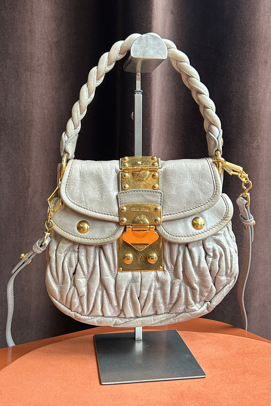 Vintage Miu Miu Gray Leather Coffer Bag