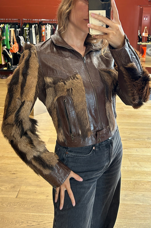Vintage Leather Jacket with Real Fur