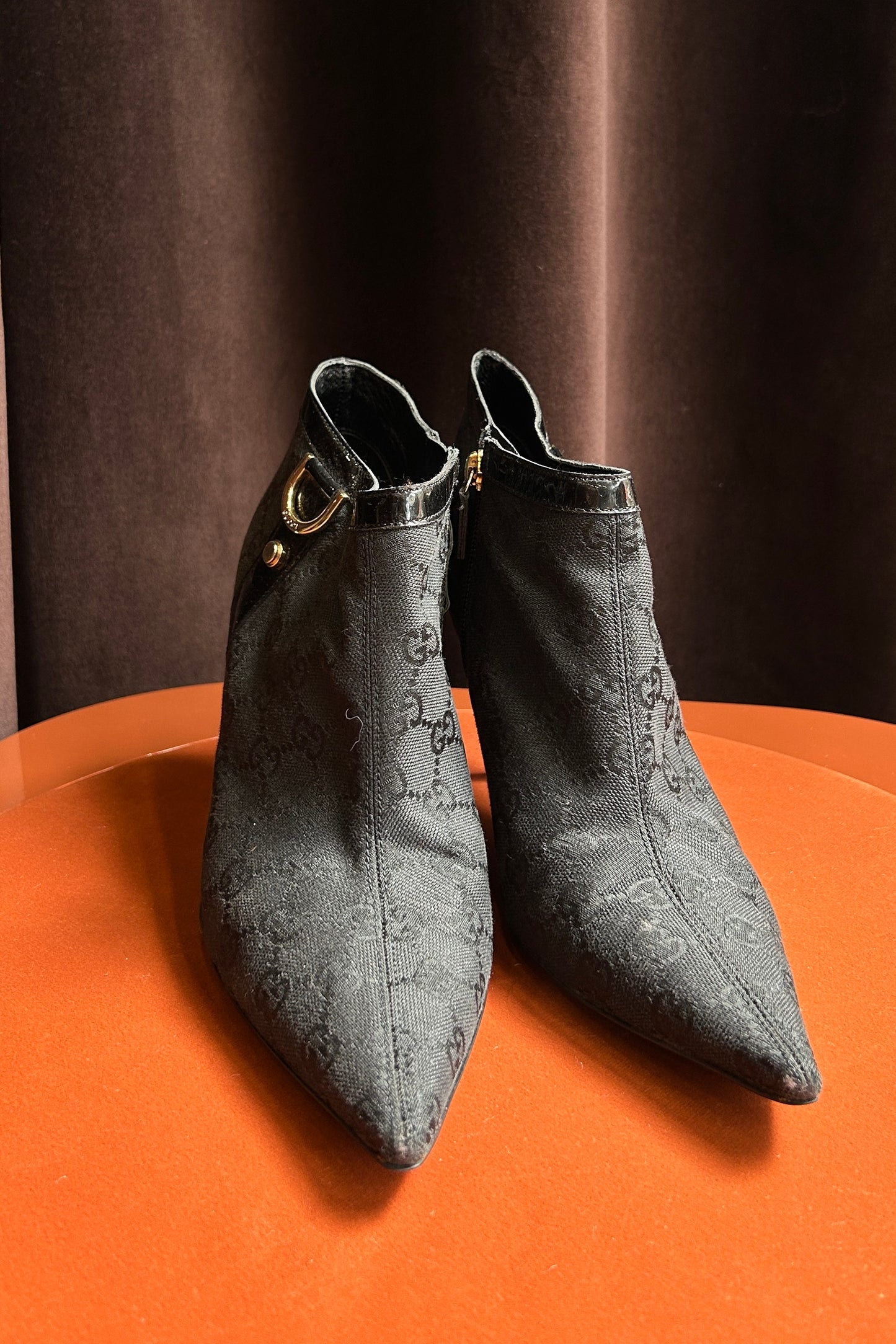 Gucci Monogram Pointed-Toe Ankle Boots