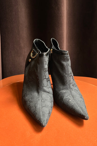 Gucci Monogram Pointed-Toe Ankle Boots