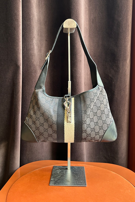 Gucci Jackie Medium Shoulder Bag – Black GG Canvas & Leather