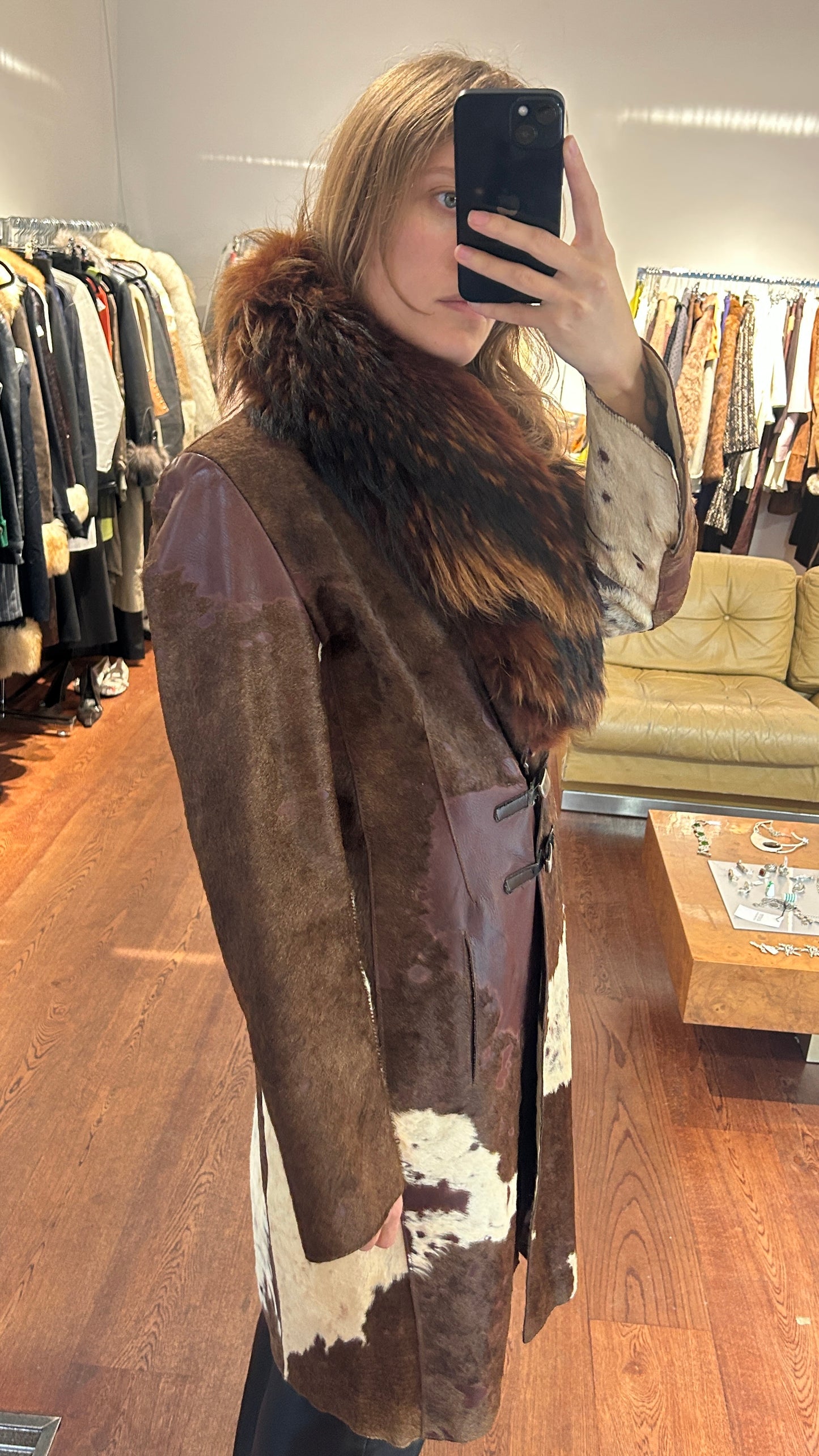 Vintage Pony Leather & Fox Fur Coat