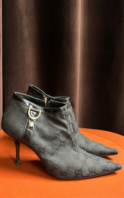 Gucci Monogram Pointed-Toe Ankle Boots
