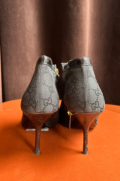 Gucci Monogram Pointed-Toe Ankle Boots