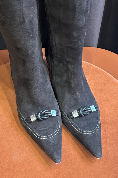 Vintage Christian Lacroix Suede Boots with Silver Buckle