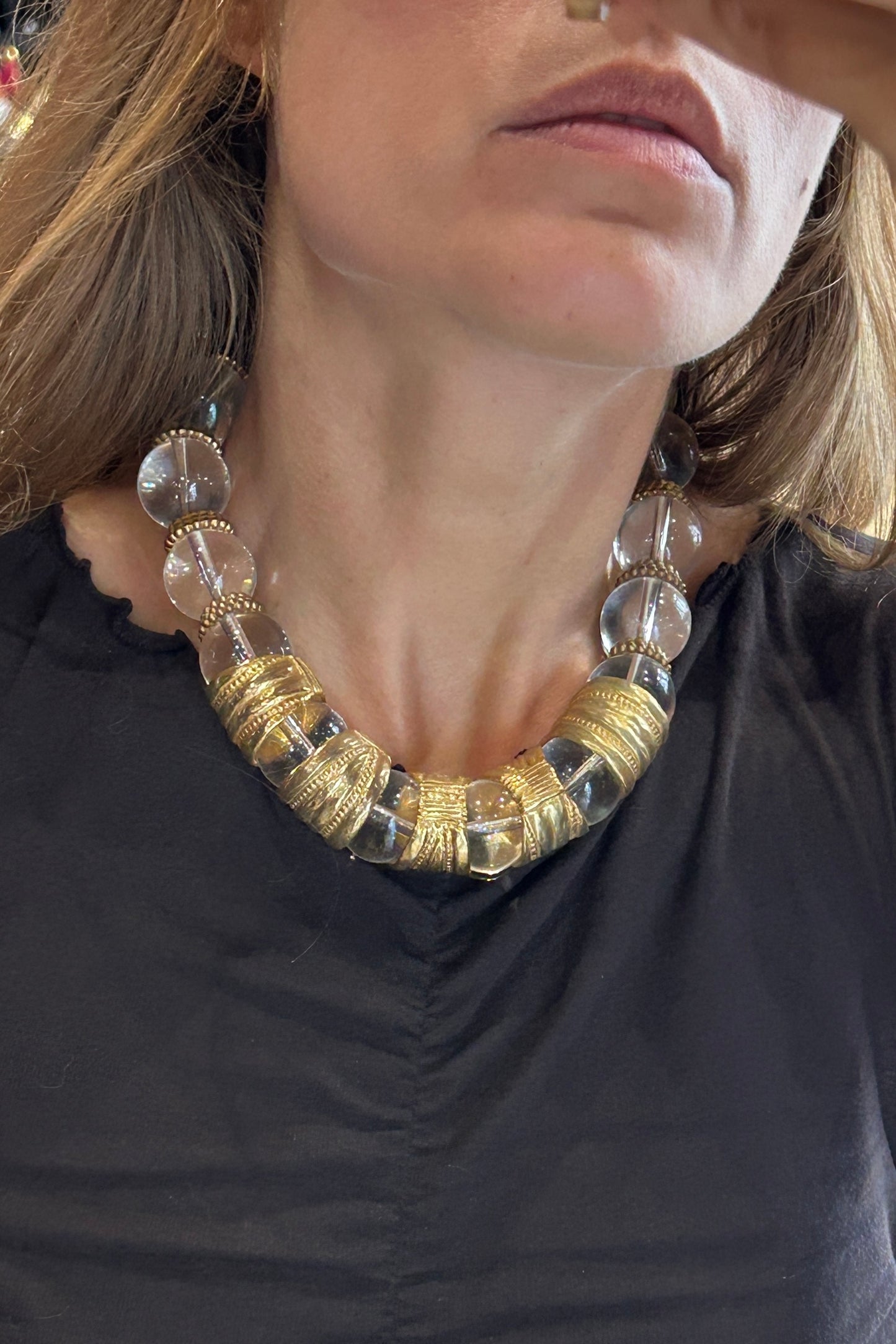 CADORO Vintage Resin & Brass Bead Necklace