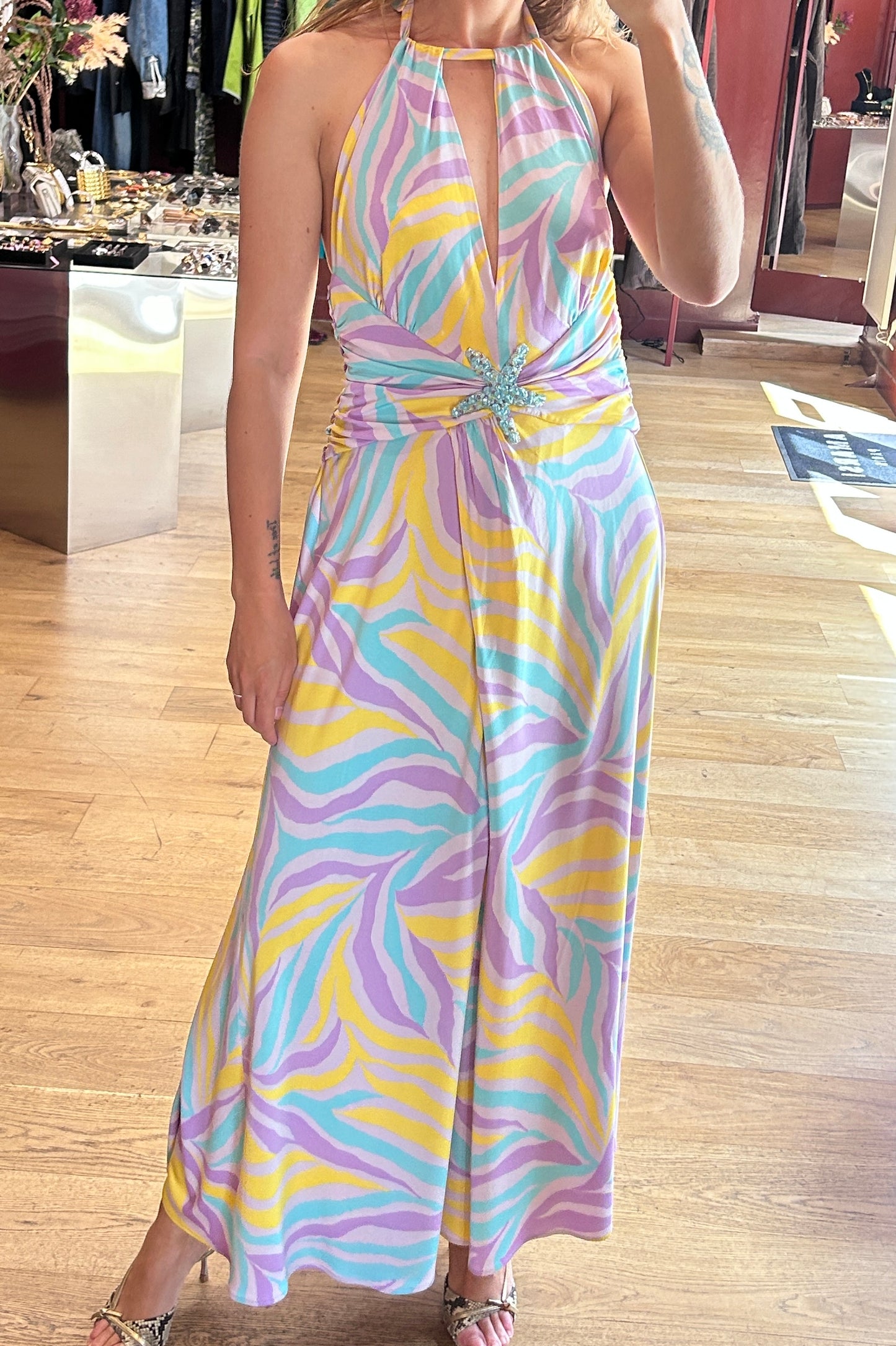 blumarine printed maxi dress Blumarine Printed Long Dress in Pink & Vivid Rose