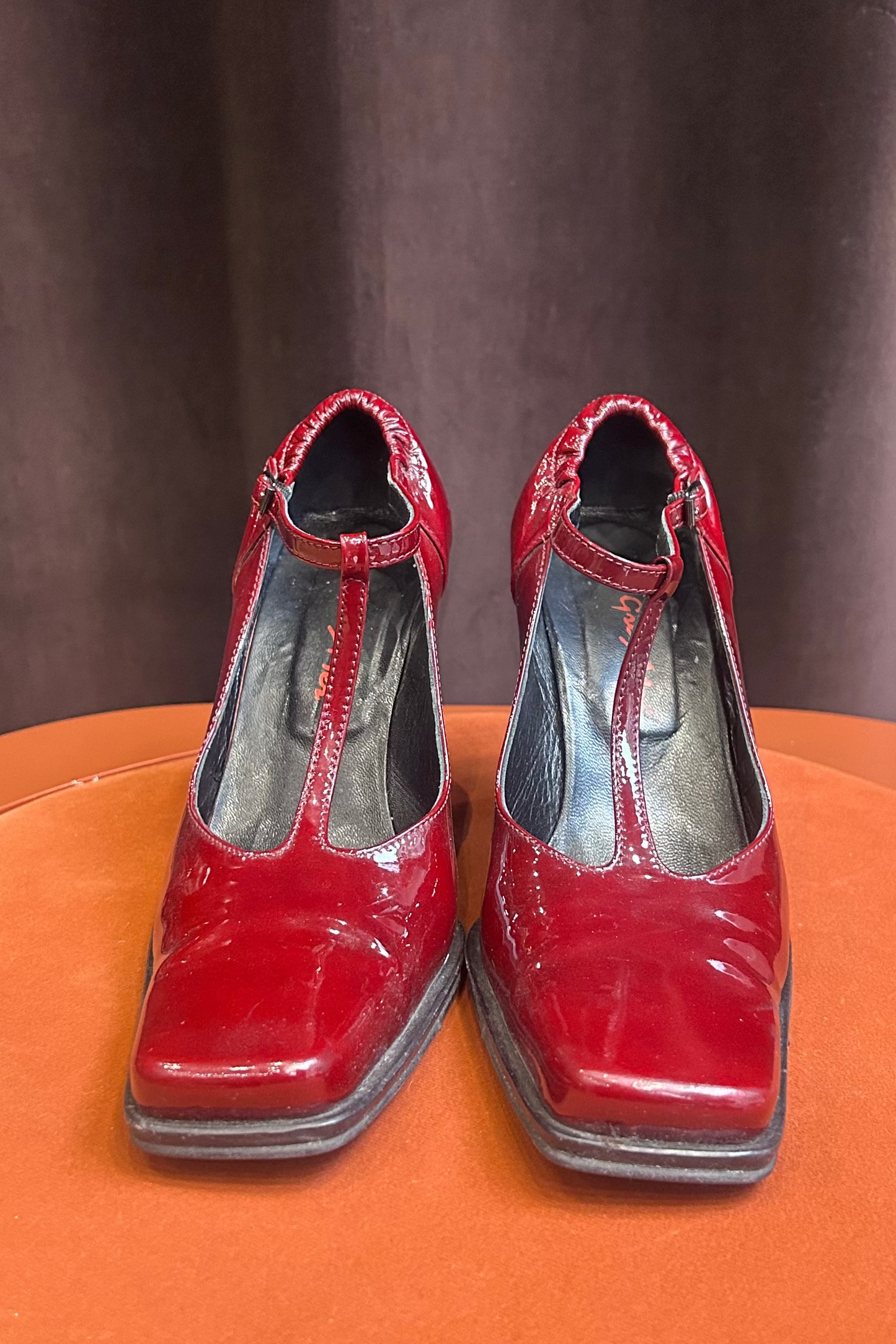 Vintage Dark Red Patent Pumps Grey Mer