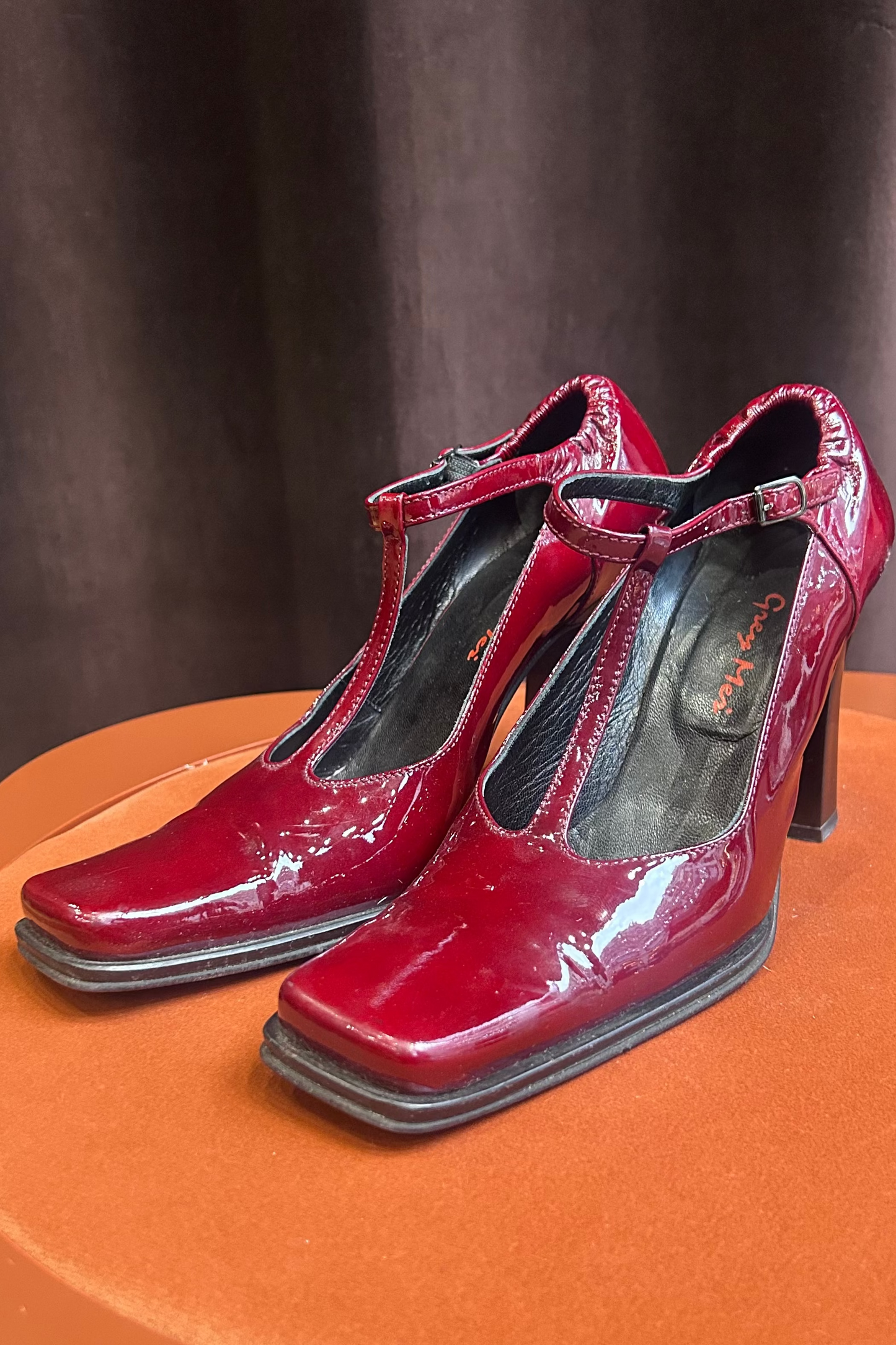 Vintage Dark Red Patent Pumps Grey Mer