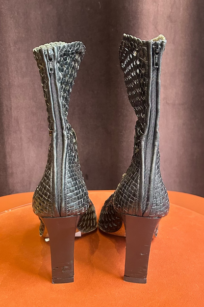 Vintage Black Raffia Ankle Boots