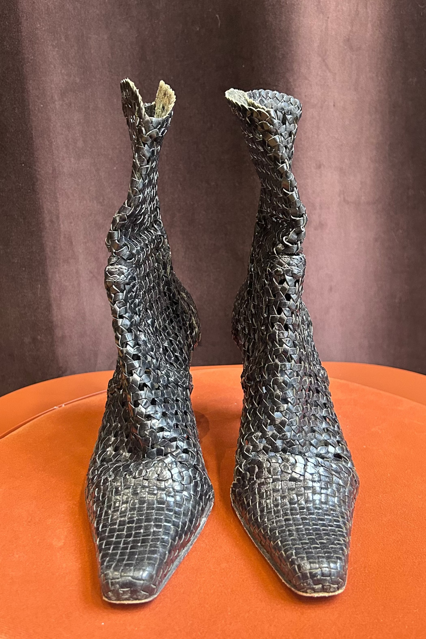 Vintage Black Raffia Ankle Boots