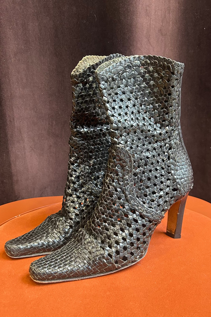 Vintage Black Raffia Ankle Boots