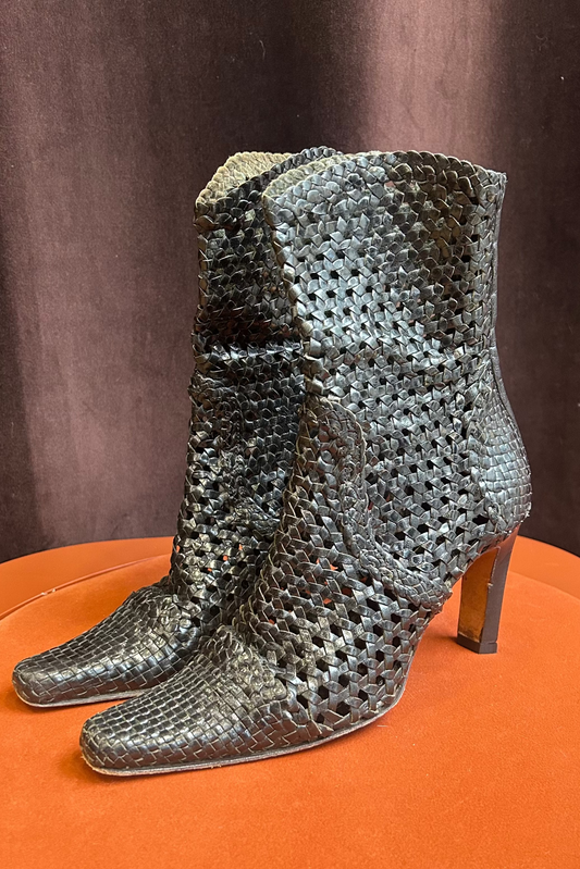 Vintage Black Raffia Ankle Boots