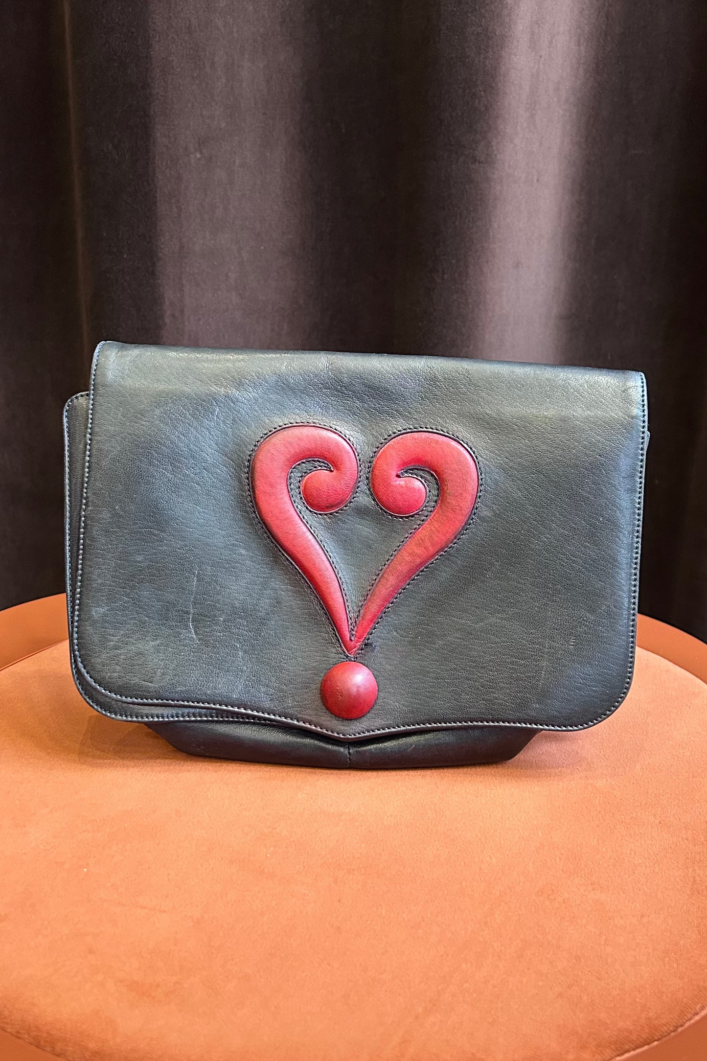 Moschino Leather Clutch with Red Heart Detail