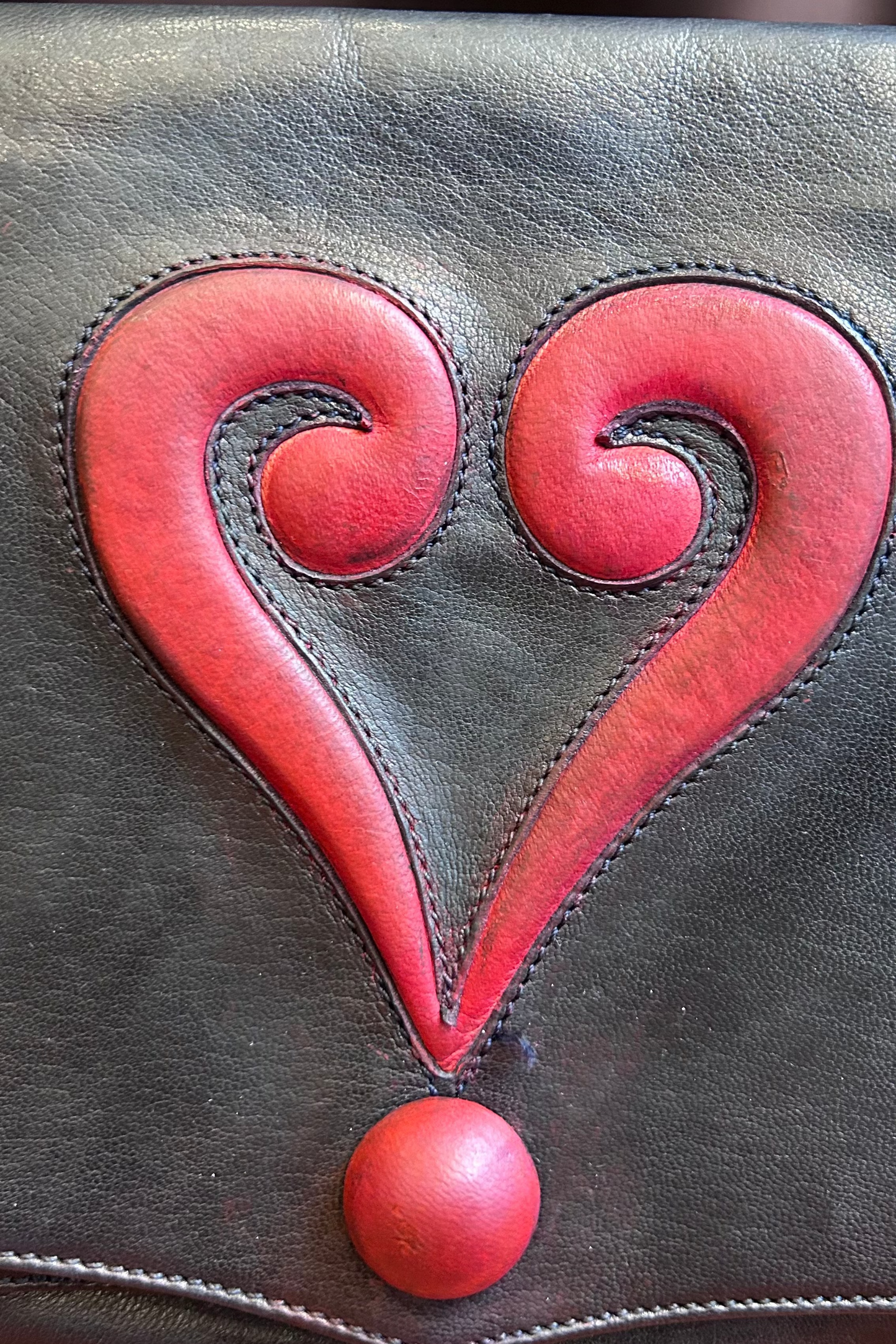 Moschino Leather Clutch with Red Heart Detail