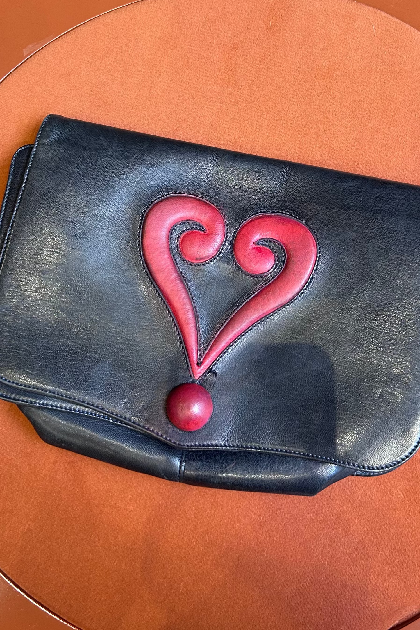 Moschino Leather Clutch with Red Heart Detail