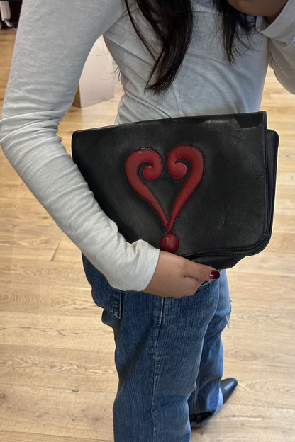Moschino Leather Clutch with Red Heart Detail