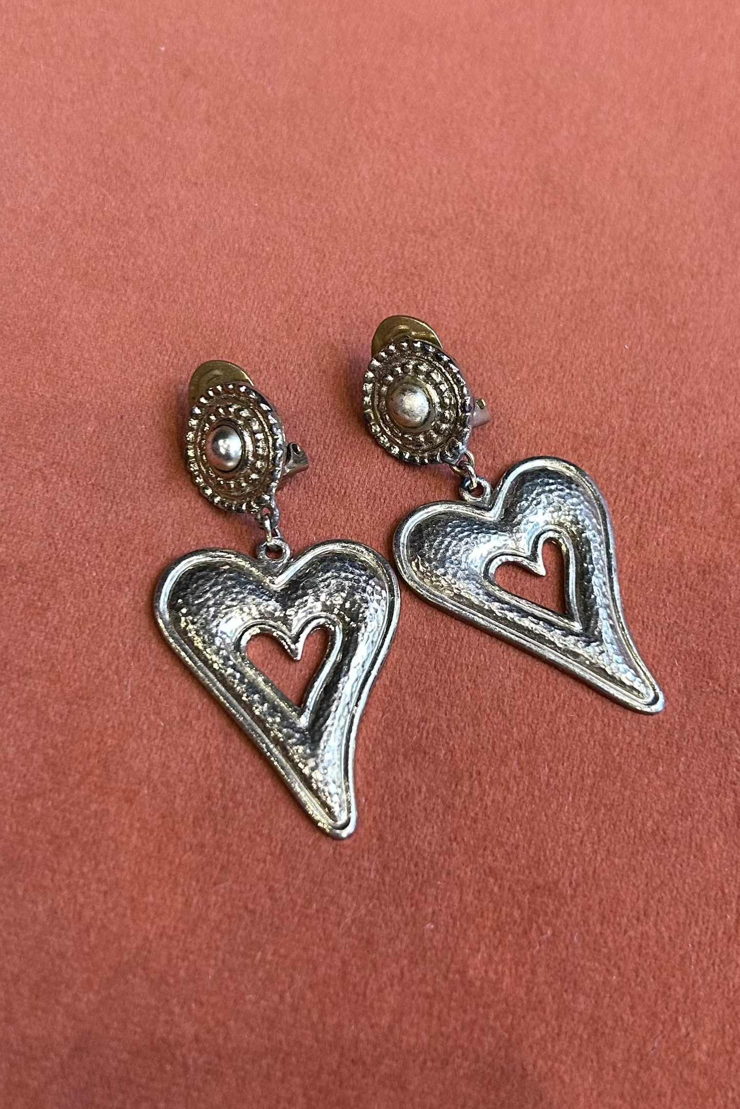 Silver-Tone Heart Clip-On Earrings