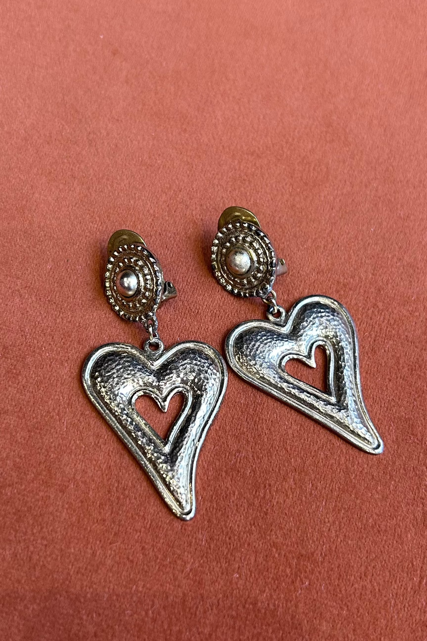 Silver-Tone Heart Clip-On Earrings