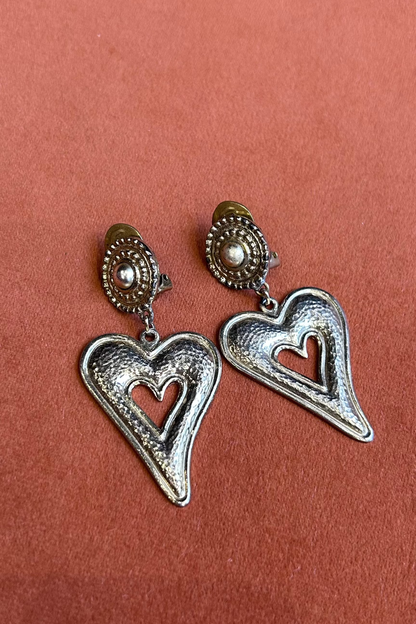 Silver-Tone Heart Clip-On Earrings