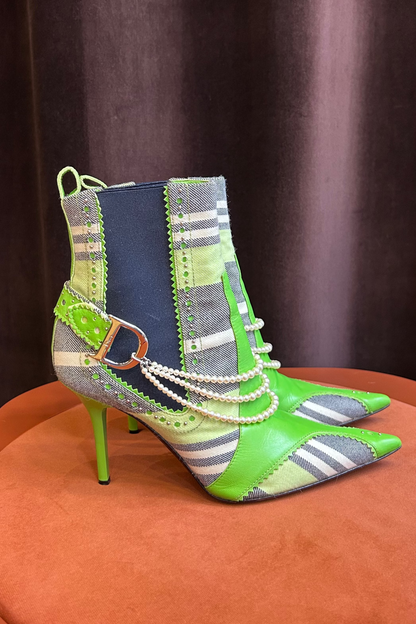 Dior D’Trick Tartan Green Leather Ankle Boots – Spring/Summer 2004 Runway