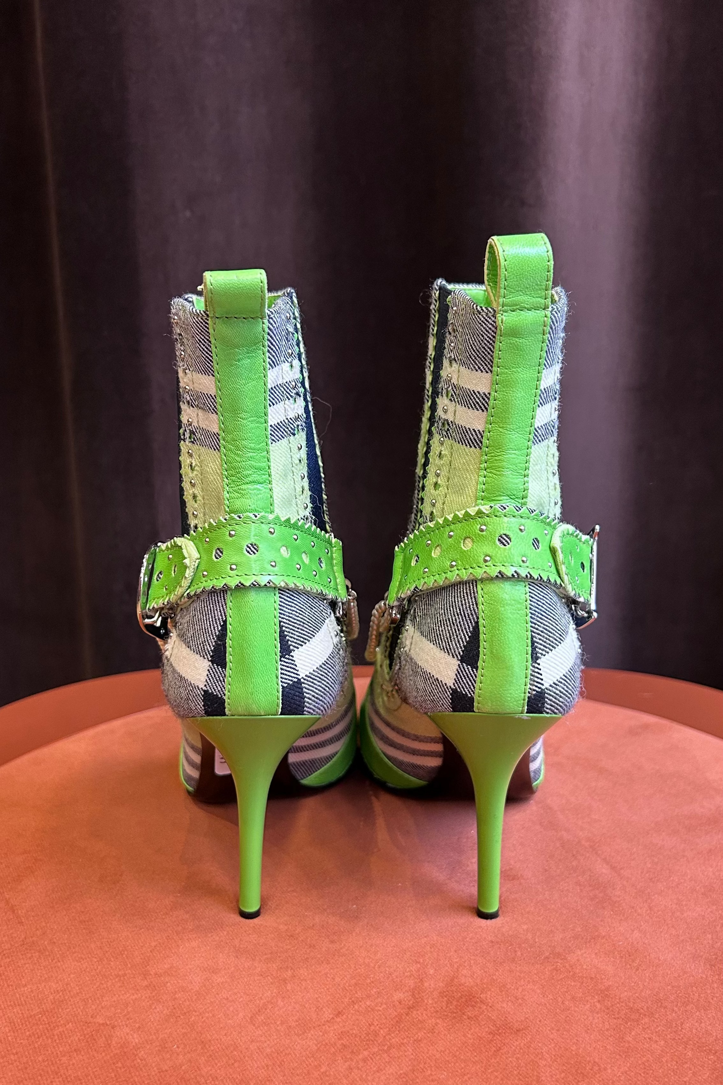 Dior D’Trick Tartan Green Leather Ankle Boots – Spring/Summer 2004 Runway