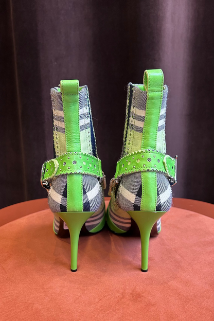Dior D’Trick Tartan Green Leather Ankle Boots – Spring/Summer 2004 Runway