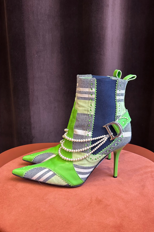 Dior D’Trick Tartan Green Leather Ankle Boots – Spring/Summer 2004 Runway