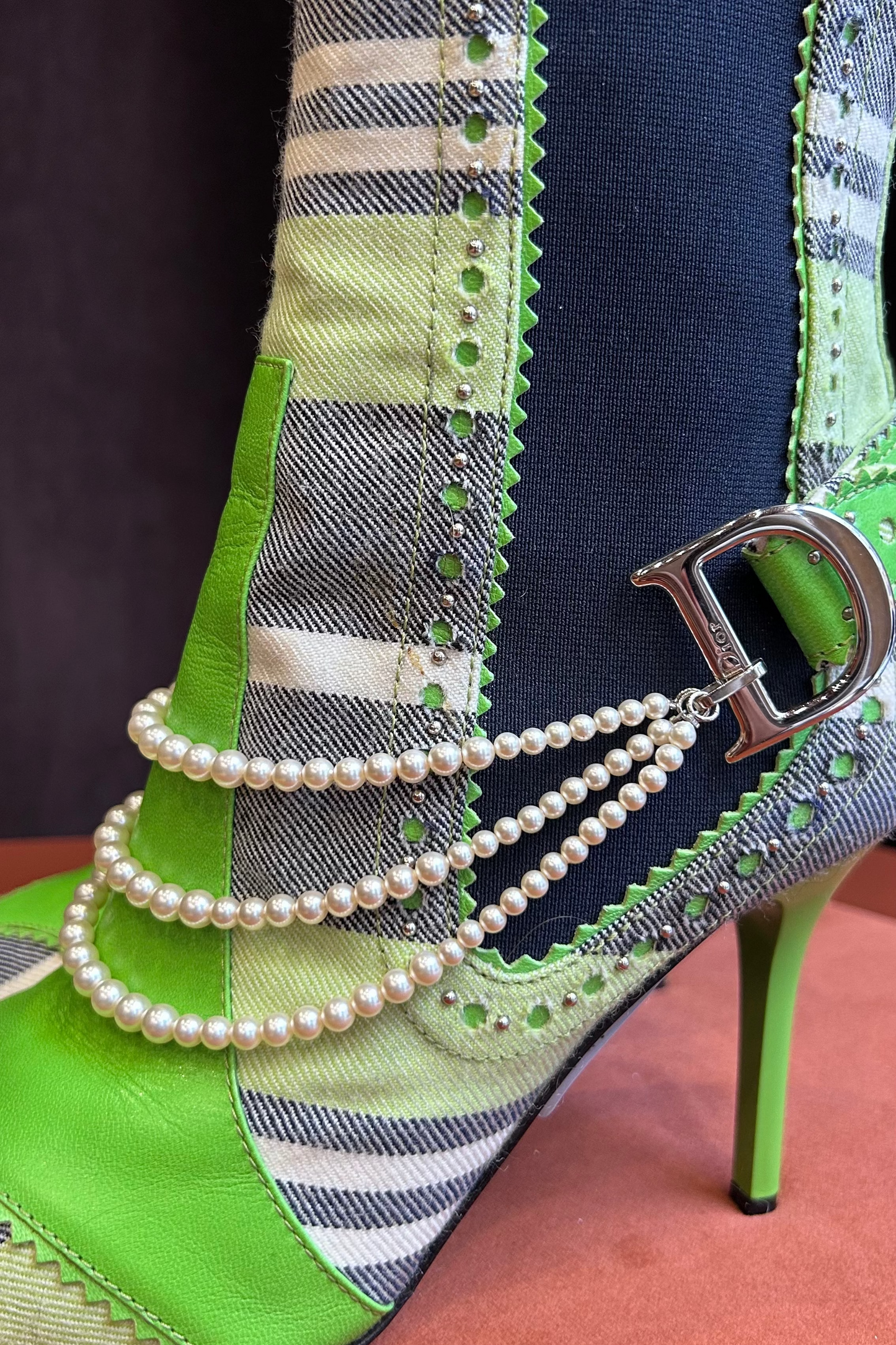 Dior D’Trick Tartan Green Leather Ankle Boots – Spring/Summer 2004 Runway