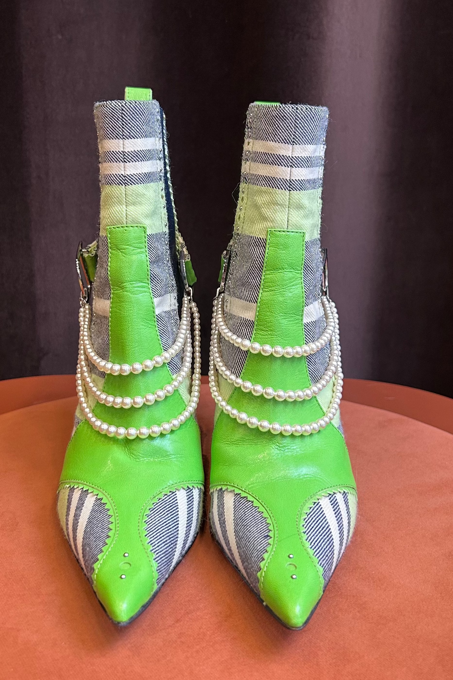 Dior D’Trick Tartan Green Leather Ankle Boots – Spring/Summer 2004 Runway