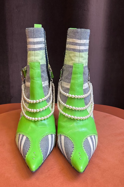 Dior D’Trick Tartan Green Leather Ankle Boots – Spring/Summer 2004 Runway