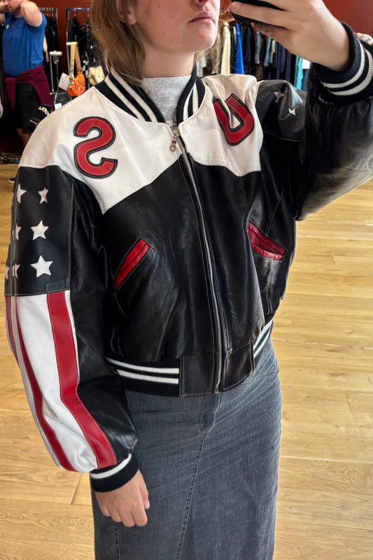 USA Flag Leather Bomber Jacket