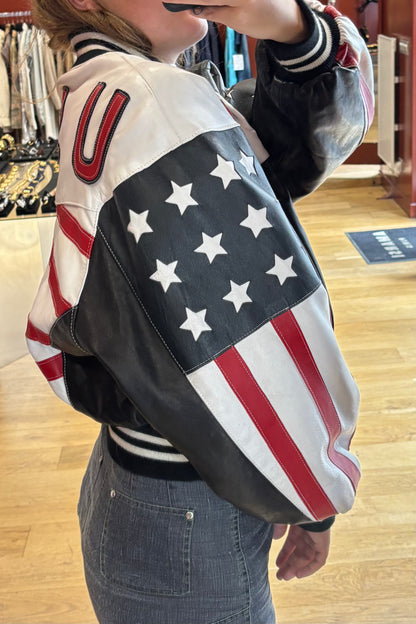 USA Flag Leather Bomber Jacket