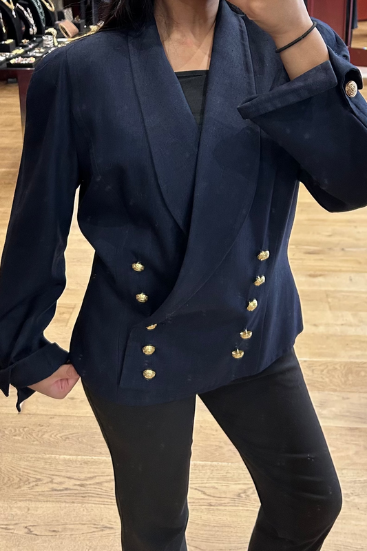 Nina Ricci Navy Double-Breasted Blazer with Gold Buttons