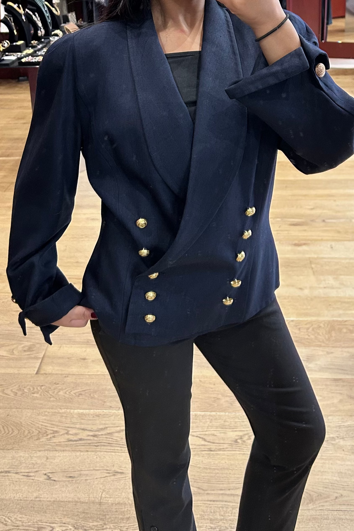 Nina Ricci Navy Double-Breasted Blazer with Gold Buttons