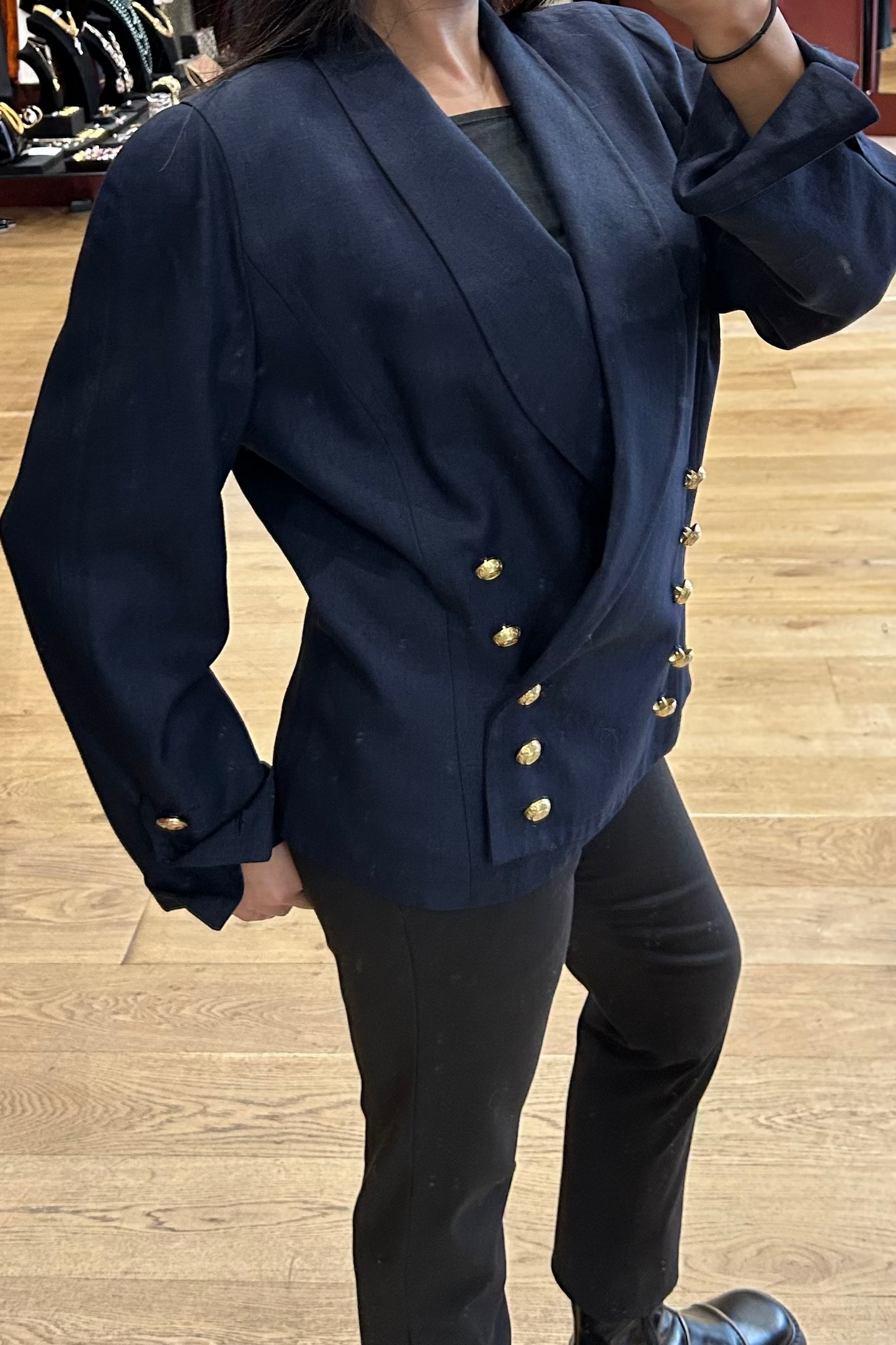 Nina Ricci Navy Double-Breasted Blazer with Gold Buttons