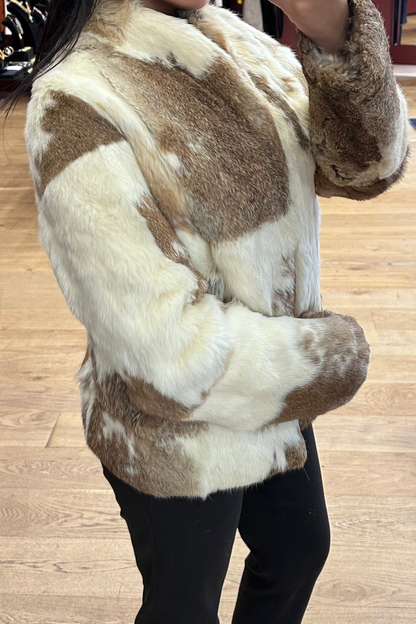 Vintage Cowhide-Style Rabbit Fur Jacket