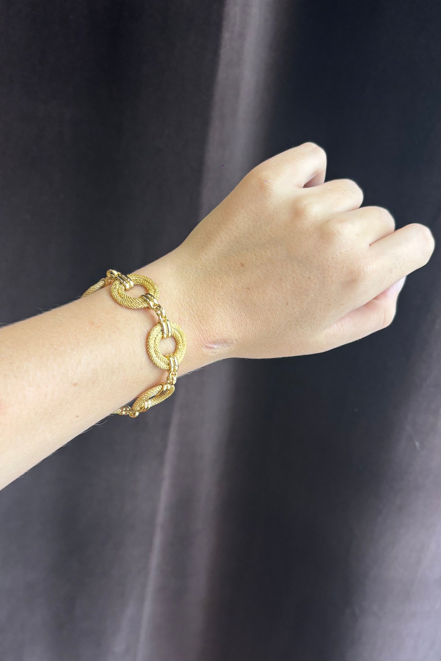 Gold-Tone Wristband with Polished Interlocking Links