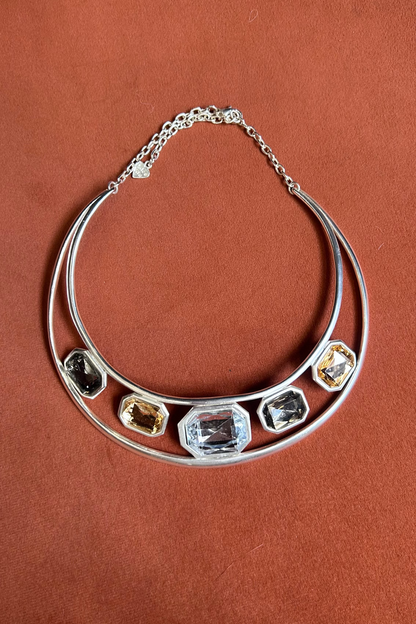 Vintage Dolce Vita Silver-Tone Rigid Necklace with Large Stones